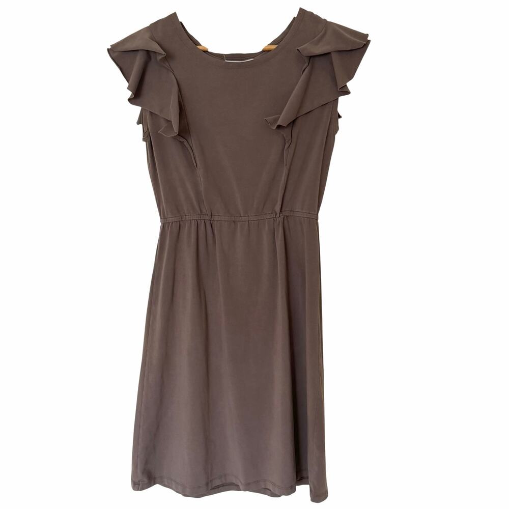 SYNERGY ORGANIC CLOTHING Cotton Ruffle Cap Sleeve Dress in Brown, Small